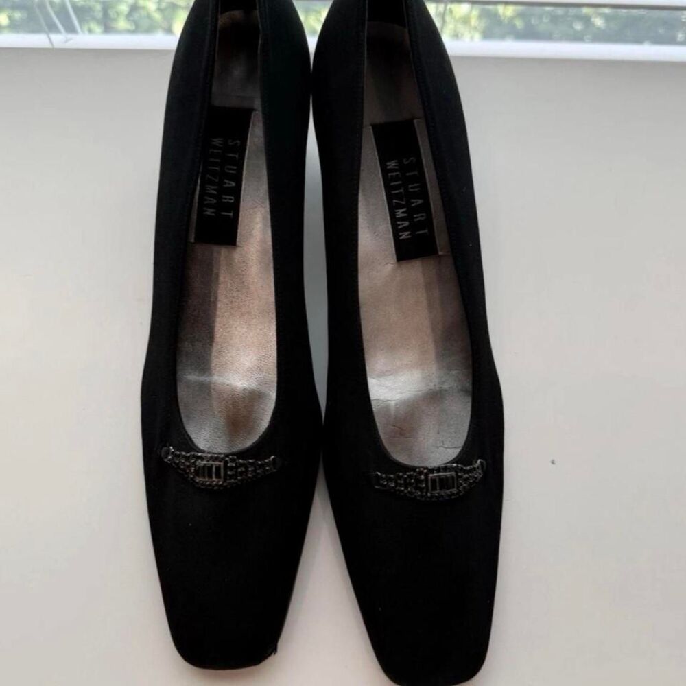 Stuart Weitzman Black Fabric Jeweled Loafers Pumps Women’s Size 9.5